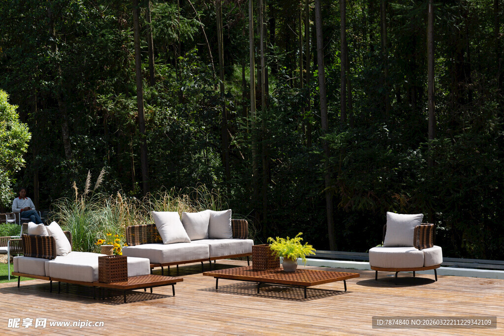 户外庭院木质休闲沙发组合