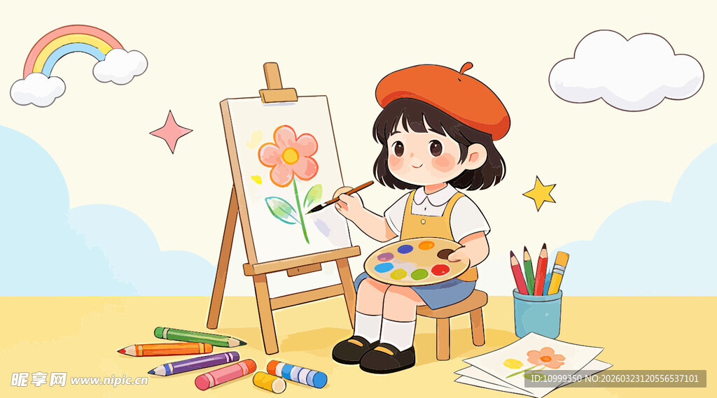 小女孩专注画画的美好瞬间