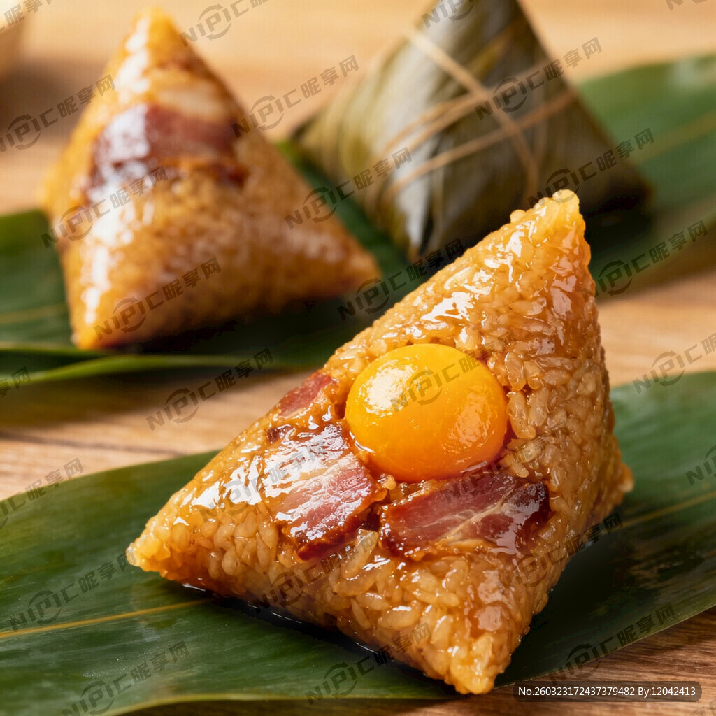 前景是一个充满食欲的咸肉蛋黄粽