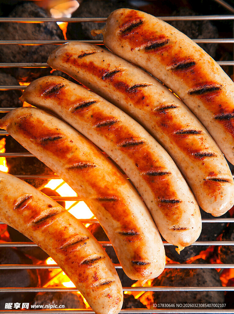 烤架上的美味香肠