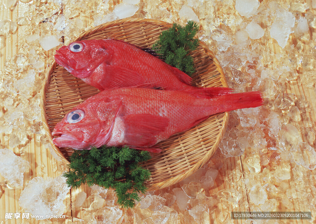 竹篮中的鲜红海鱼