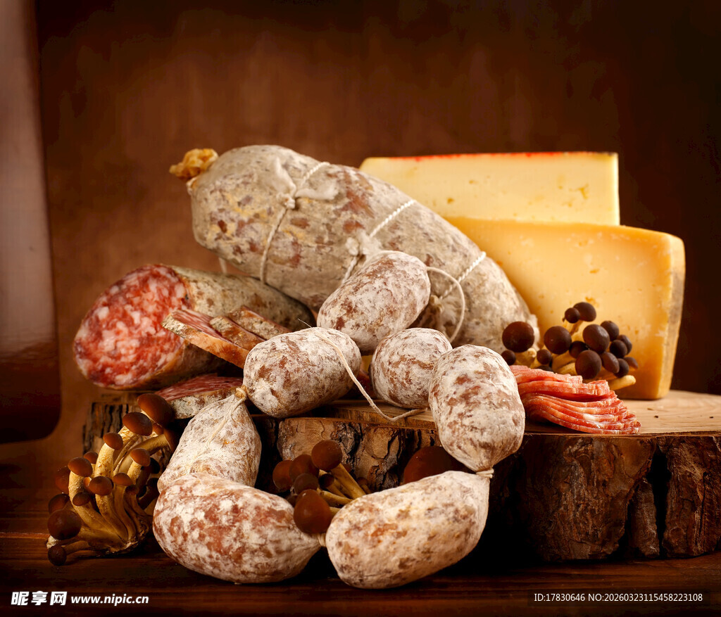 美味香肠与奶酪组合