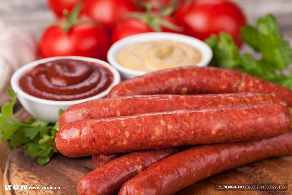 美味香肠搭配多样酱料