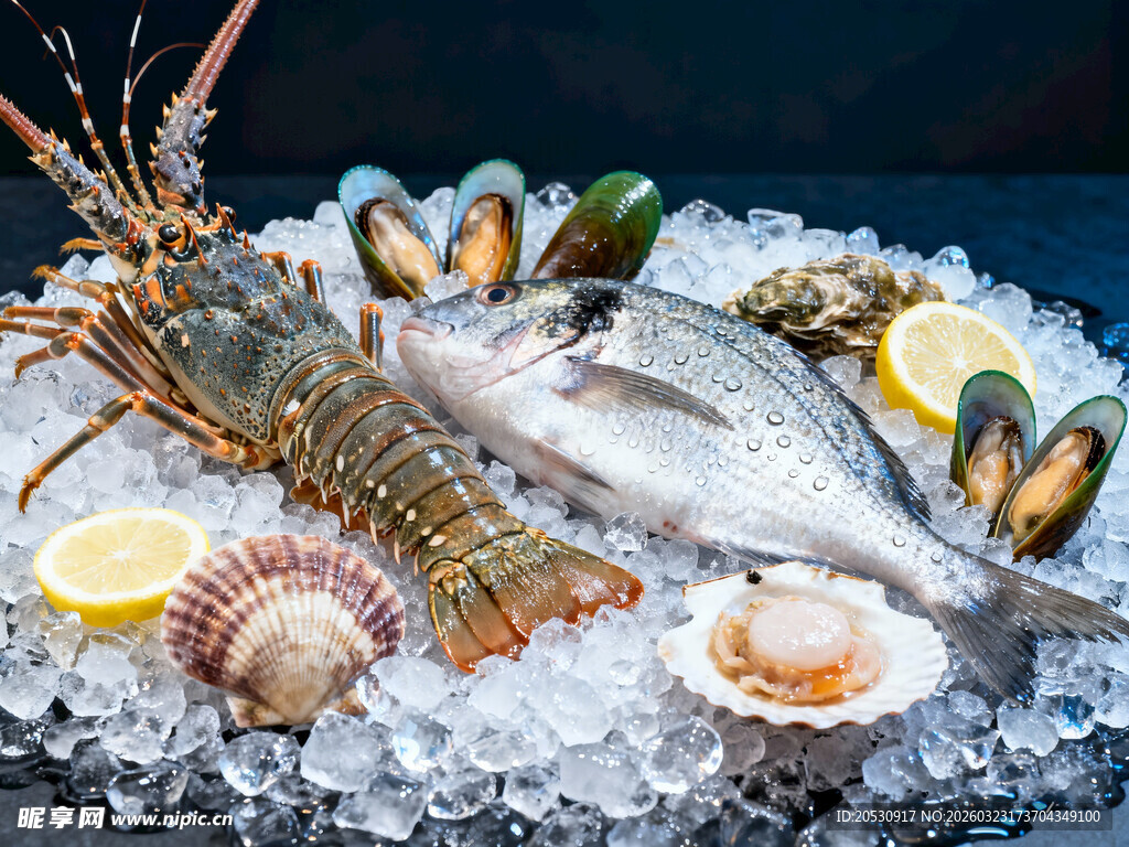 海鲜水产龙虾鱼贝类冰块