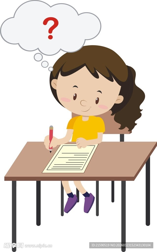 女孩写作业时的疑惑时刻