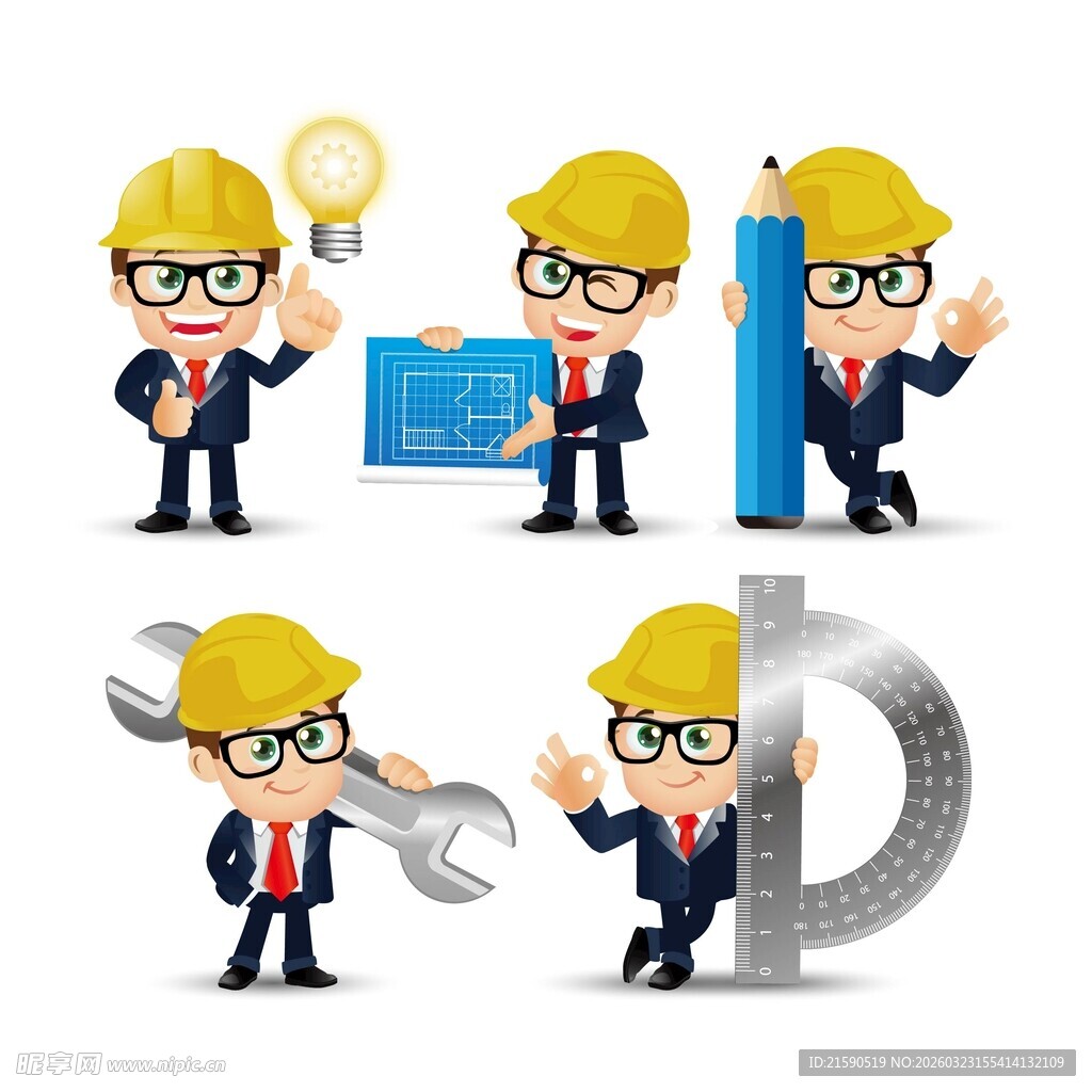 卡通工程师形象与工具展示