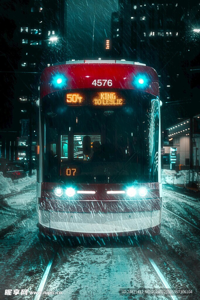 夜间行驶的城市公交