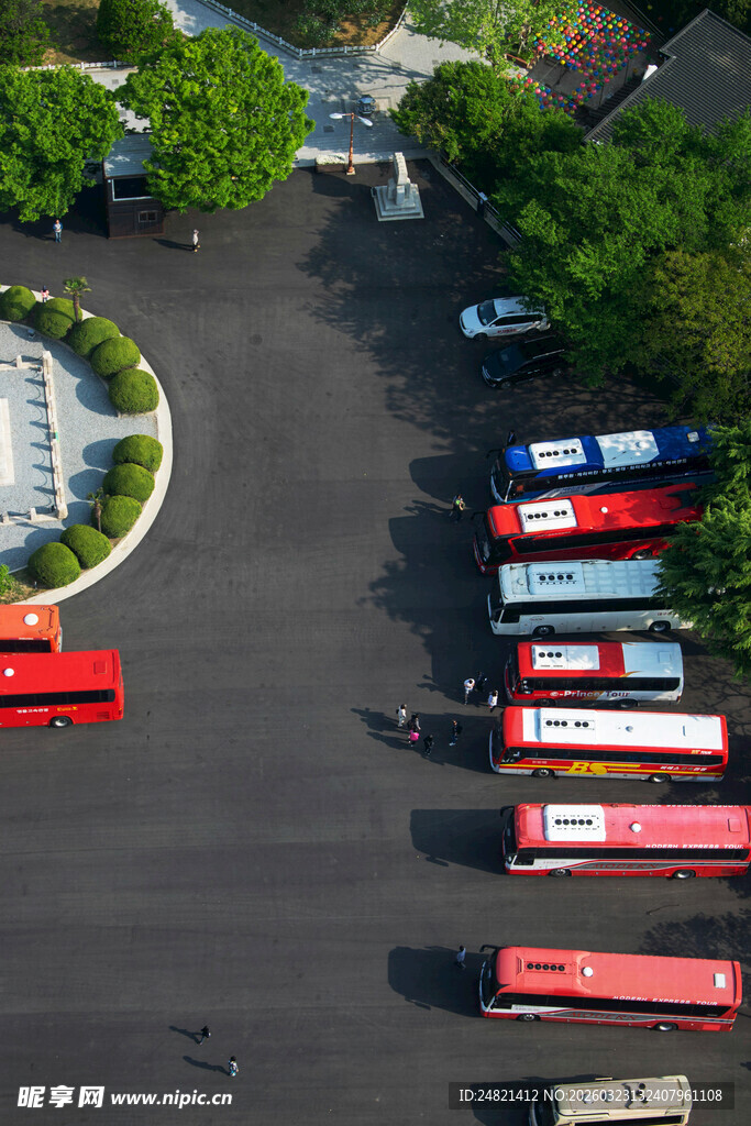 停车场中停放的多辆红色车