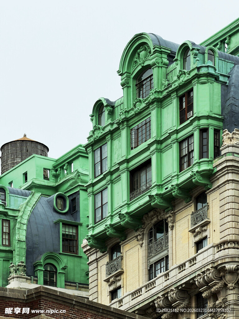 绿色复古风格的精美建筑