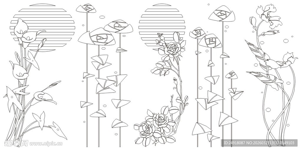 植物线条手绘素材图