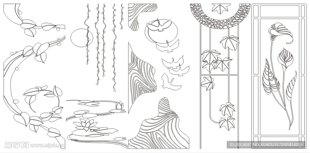 中式传统装饰线稿图案