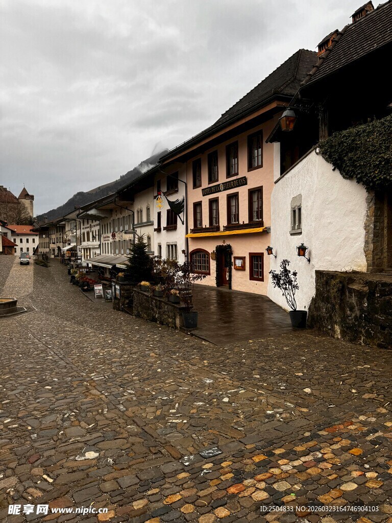  洲小镇鹅卵石街道风景
