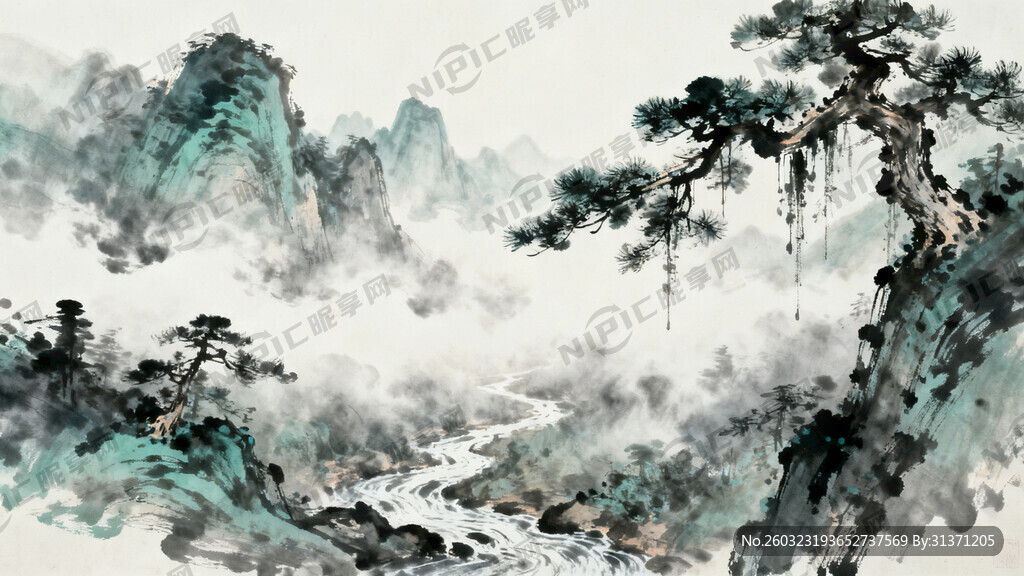 山谷 中国风 中国画 山水