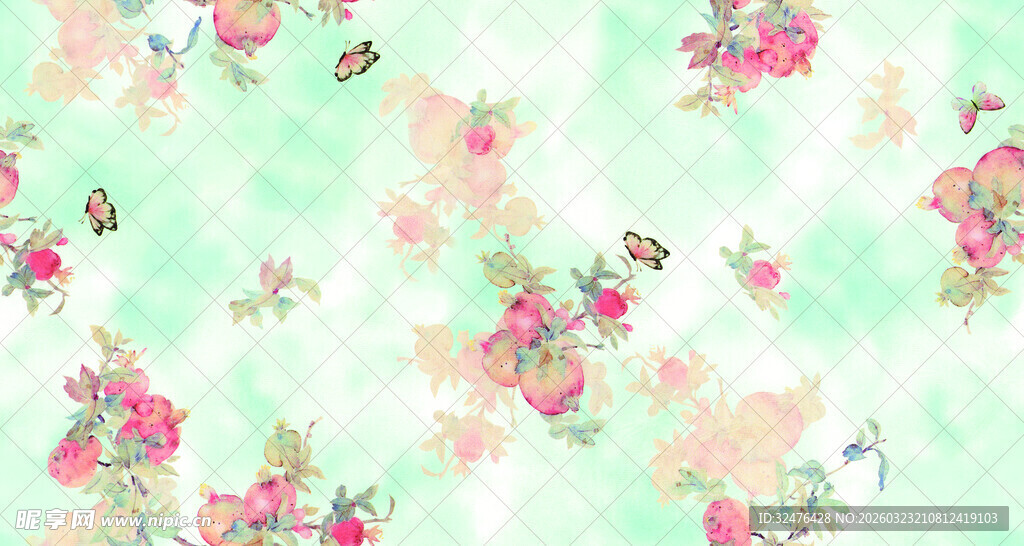 清新花卉水彩图案背景