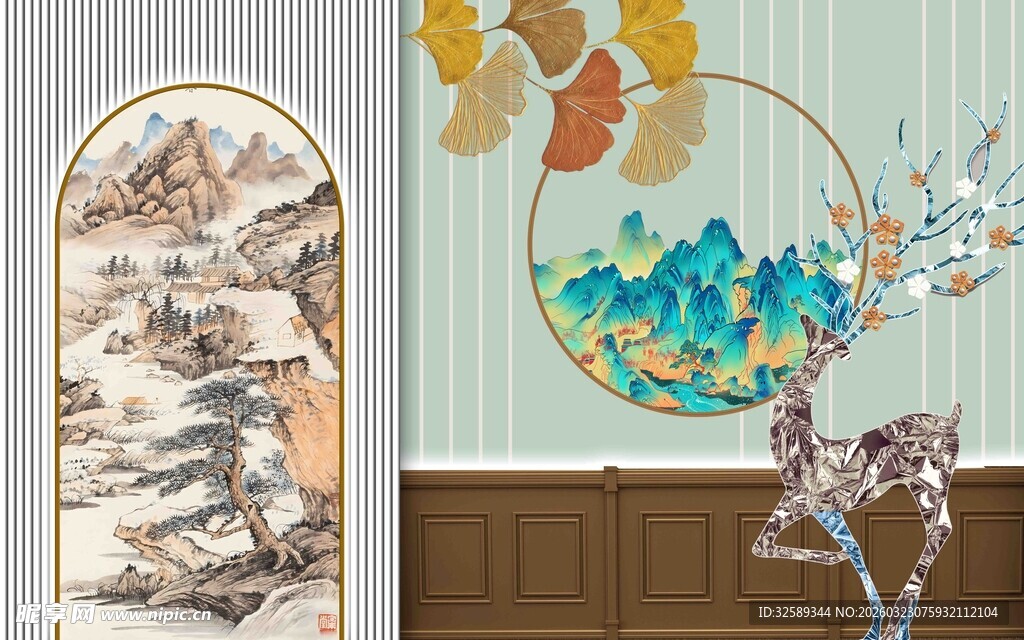 中式古风墙绘艺术展示