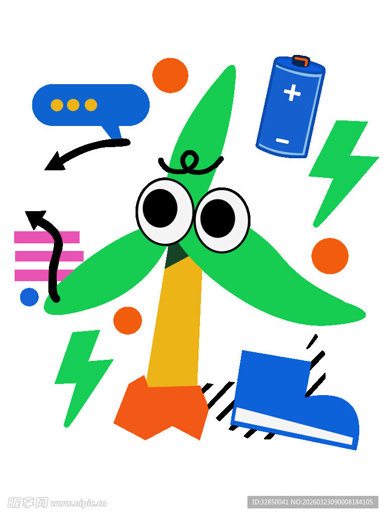 卡通风格的多彩物品与棕榈树