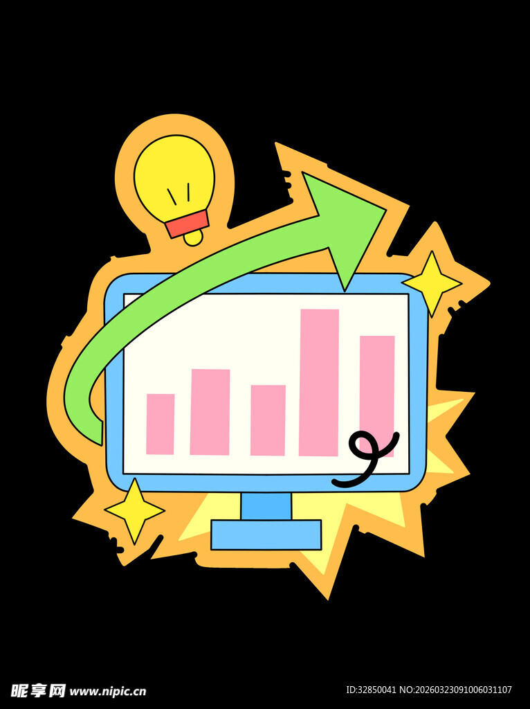 电脑屏幕上的增长图表与元素