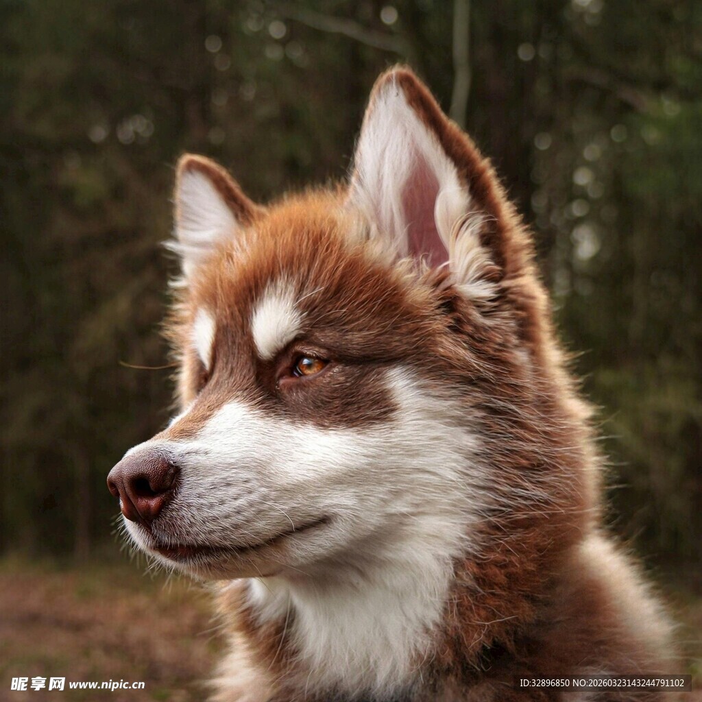 雪地旁的俊俏哈士奇