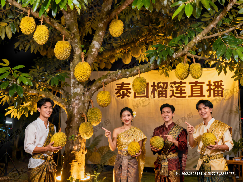 有几颗榴莲树 有泰国人物 