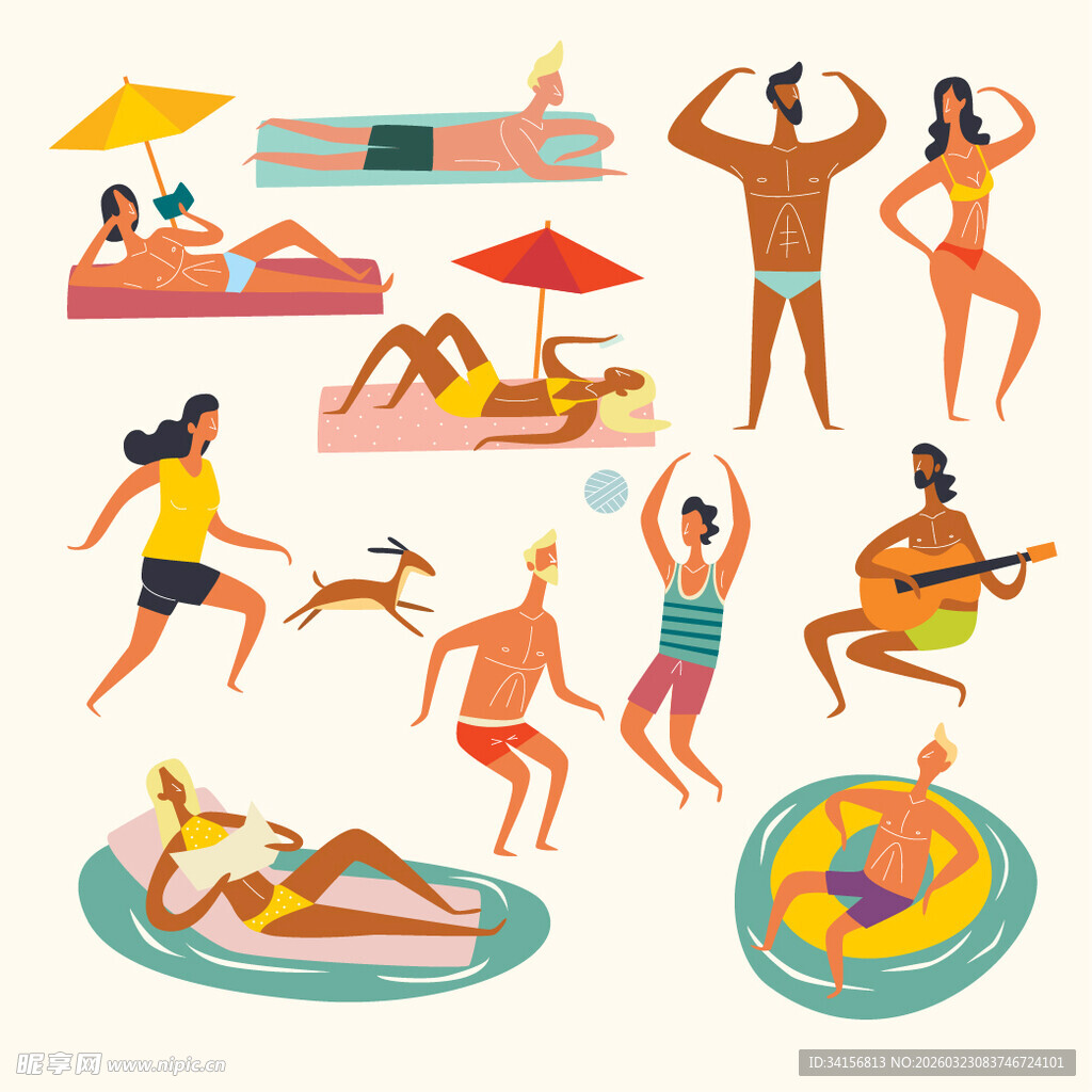 夏日海滩欢乐休闲场景