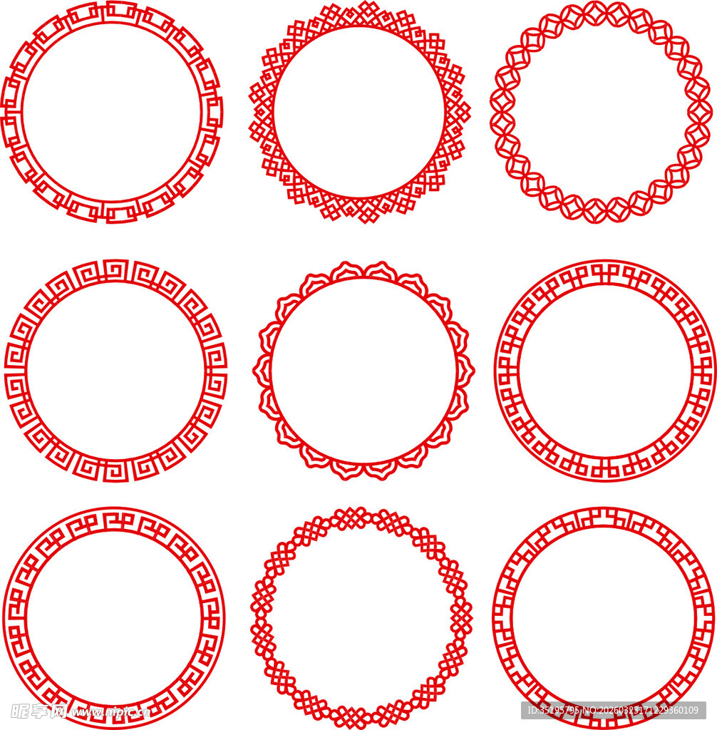 红色圆形花边装饰图案