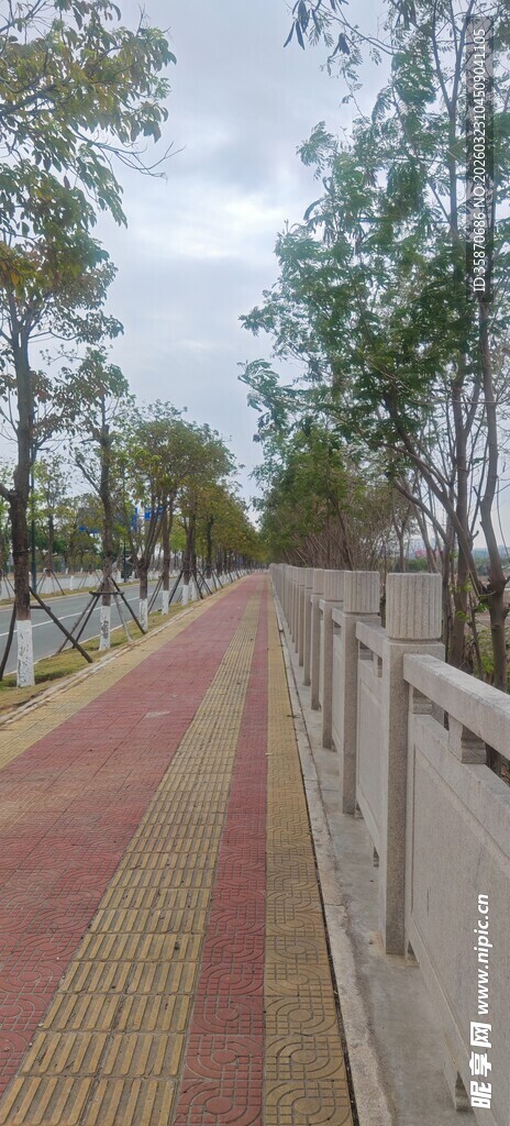 湖畔彩色步道风景