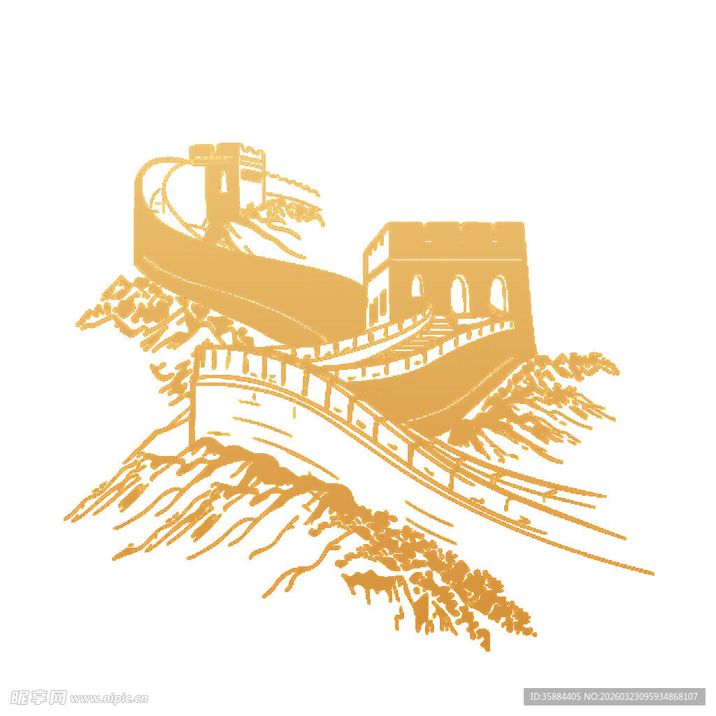 金色线条勾勒的雄伟长城