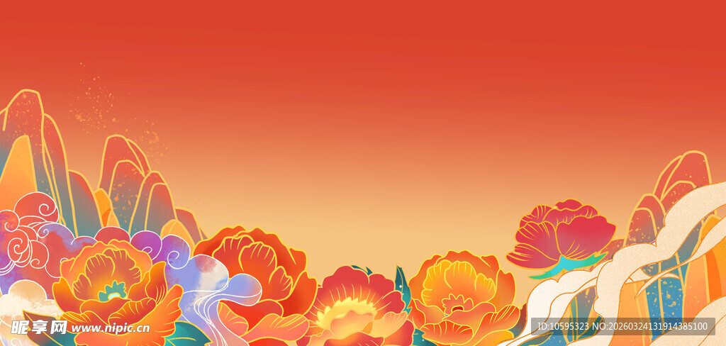 国潮风花卉背景插画