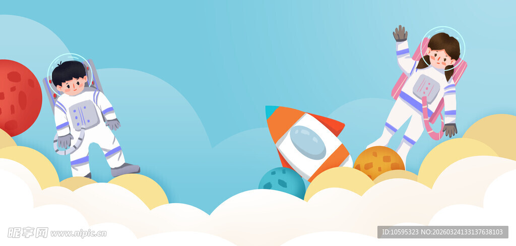 儿童扮宇航员欢乐太空场景