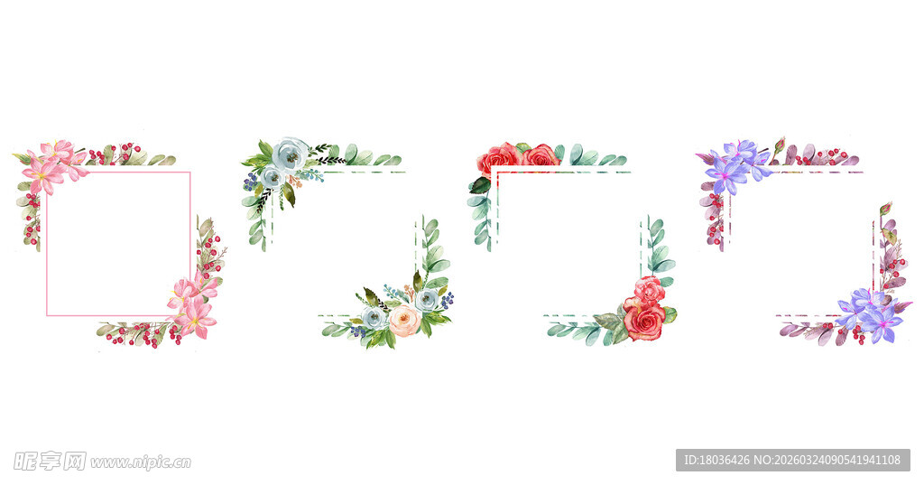 多彩花卉边框png合集