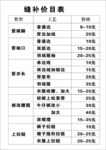 缝补价目表