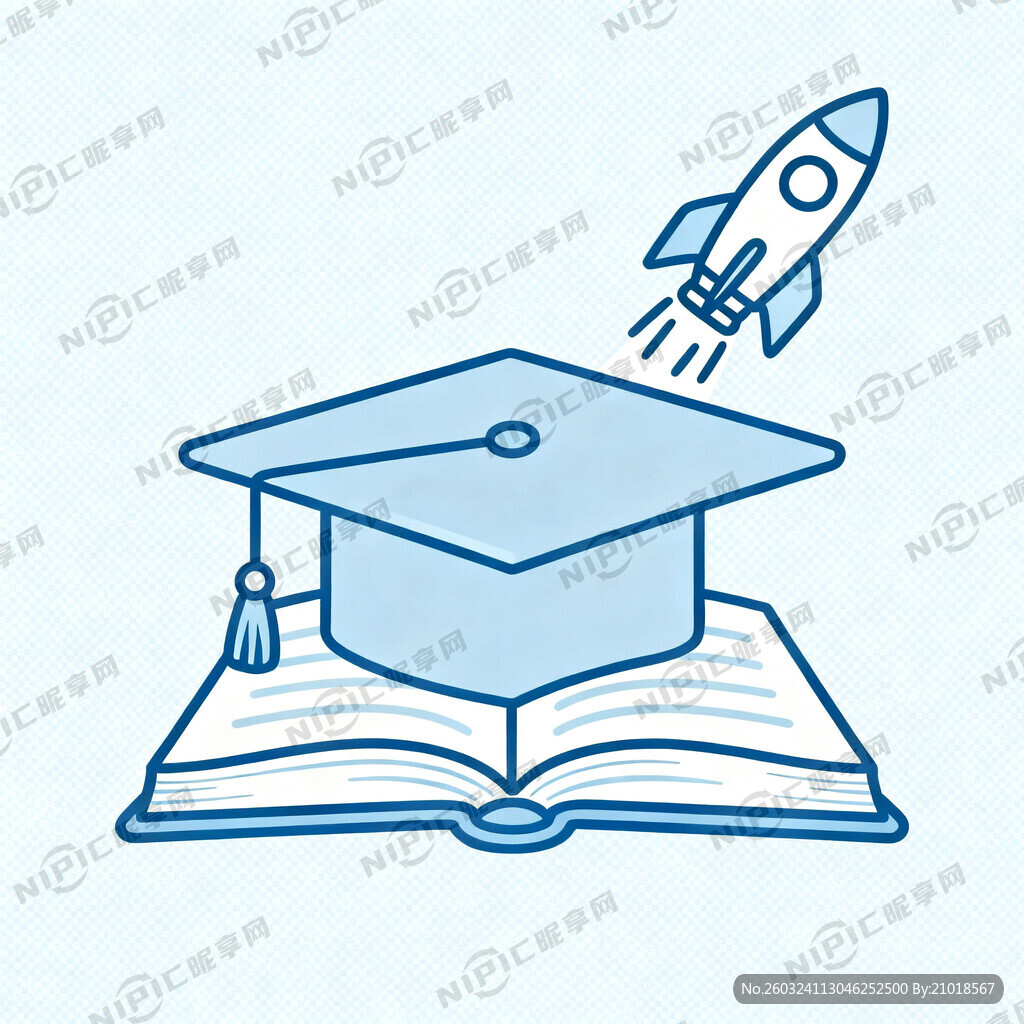 学士帽、火箭、书元素构成的高清