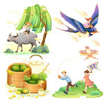 清明节田园童趣场景插画