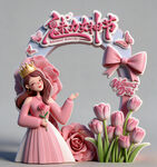 粉色浪漫情人节女孩插画