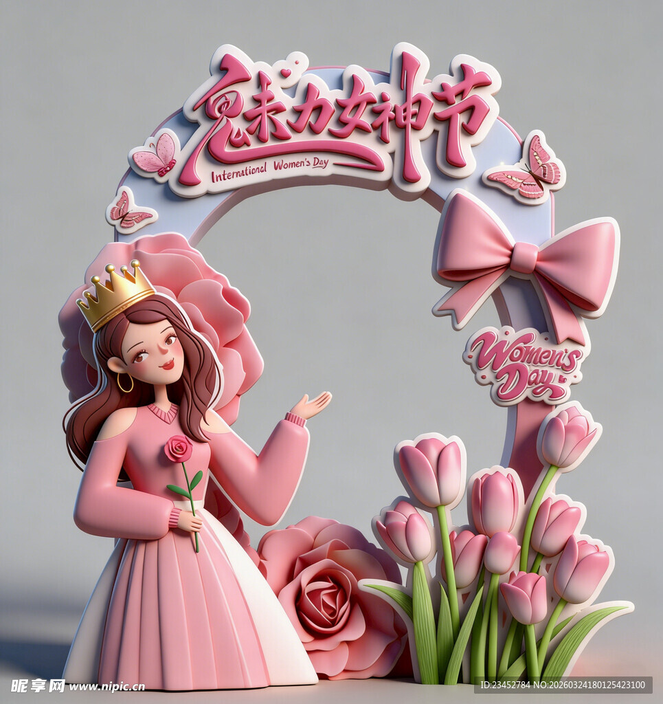 粉色浪漫情人节女孩插画