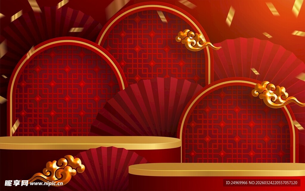 中式红金喜庆场景布置