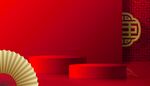 中式红背景下的装饰物件