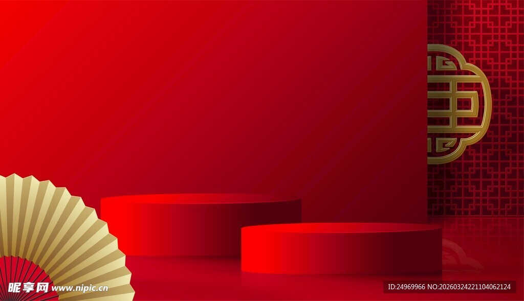 中式红背景下的装饰物件