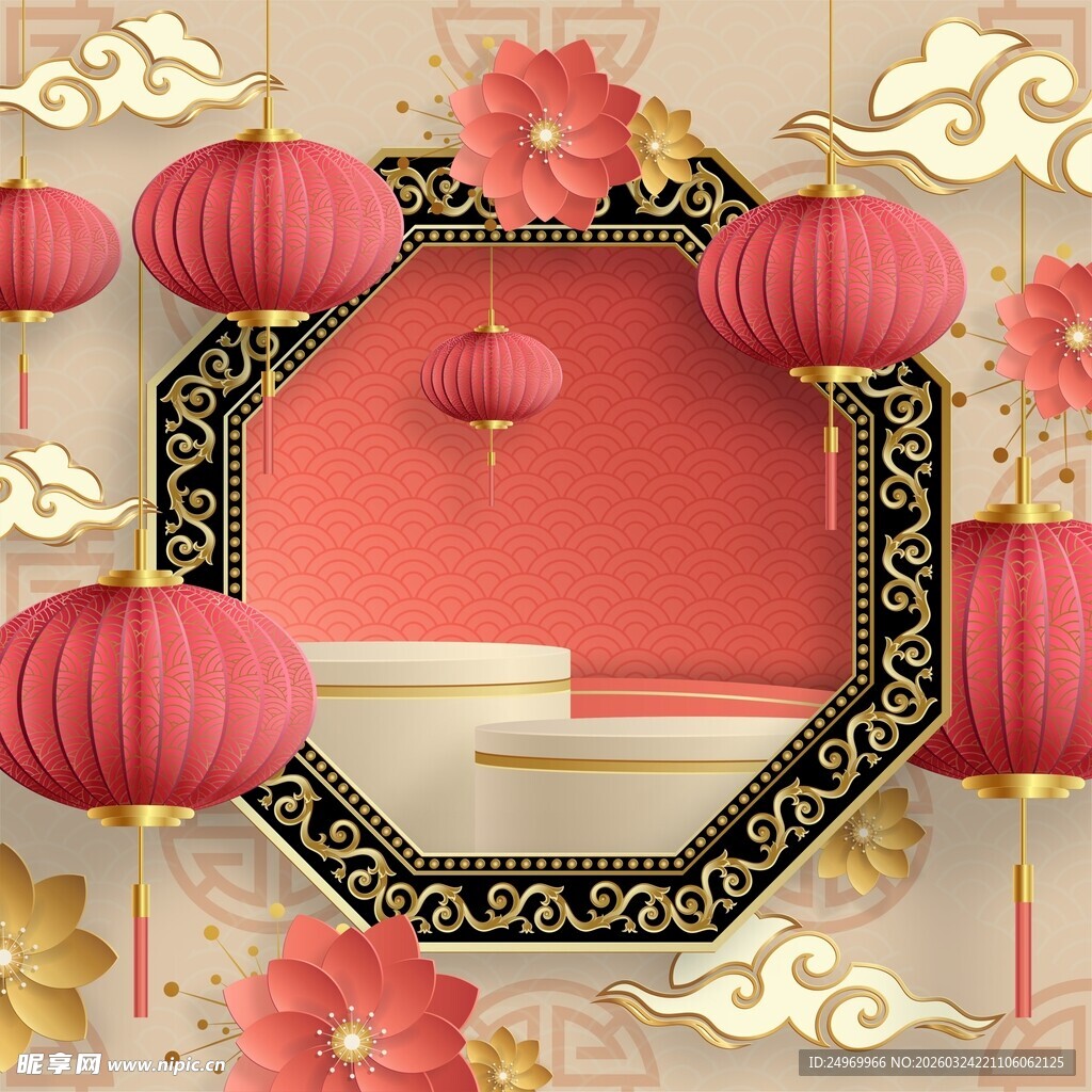 中式喜庆场景装饰画面