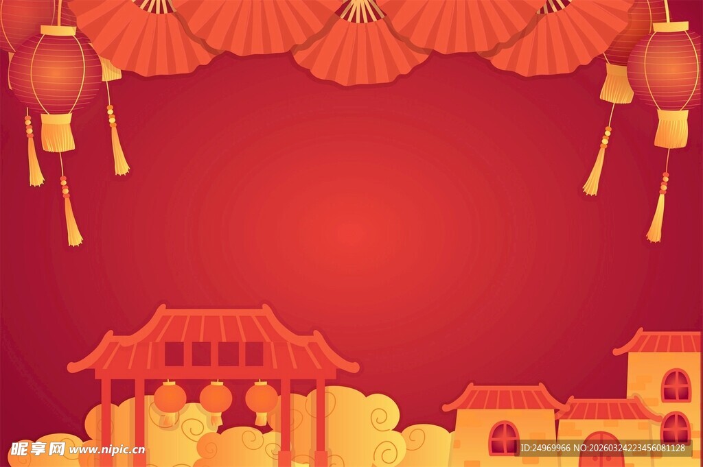 中式古风建筑与灯笼景观