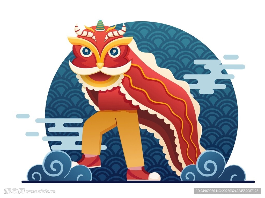 舞狮形象的卡通插画形象