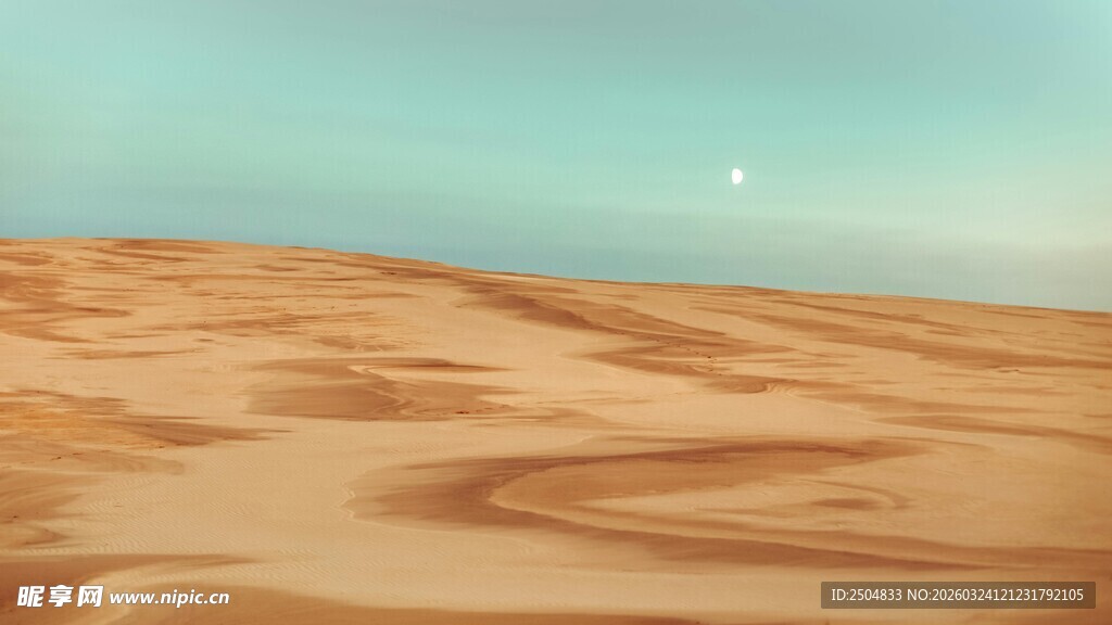 广袤 漠 天际孤月