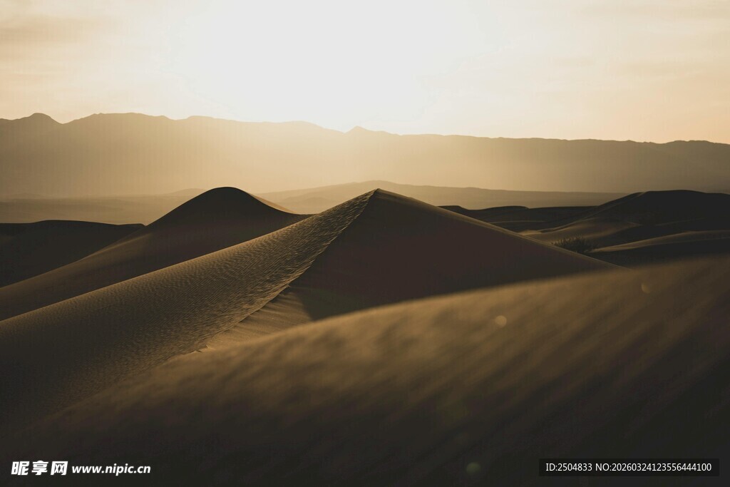  漠日出美景 沙丘连绵
