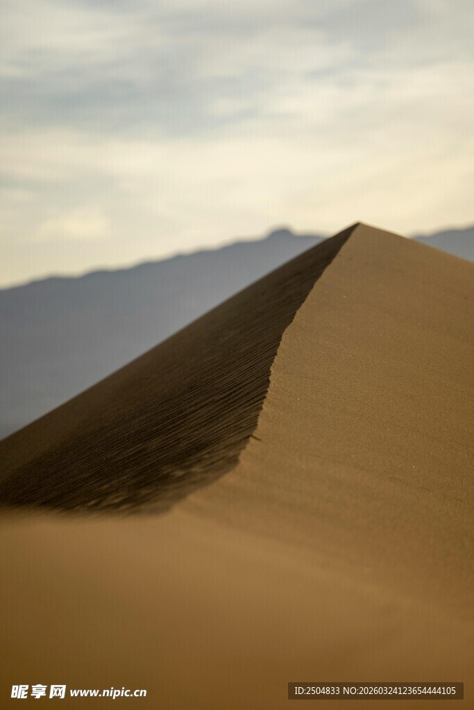  漠沙丘与远处山峦景观