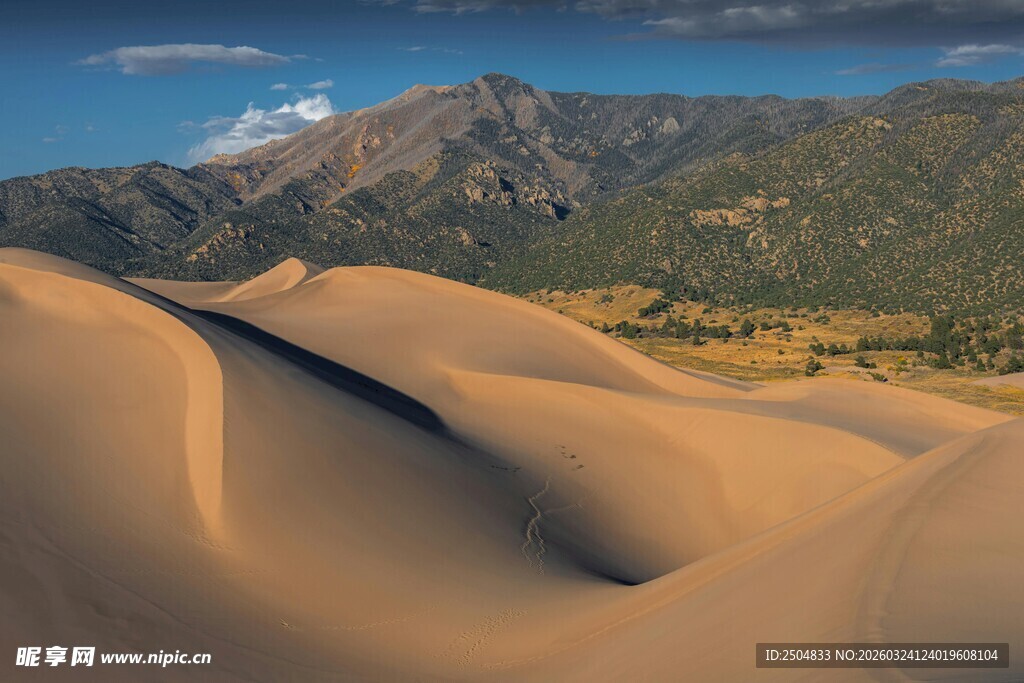  漠与远山的壮丽景致