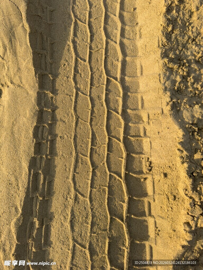 汽车轮胎在沙地上的纹路