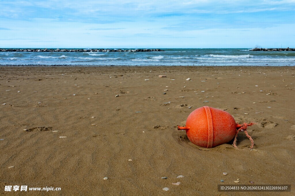 沙滩上的橙色浮标