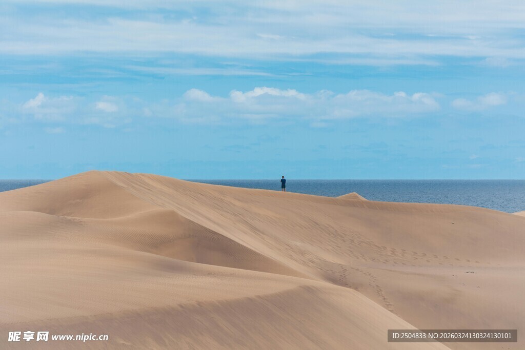 广袤 漠与远处蓝天相接