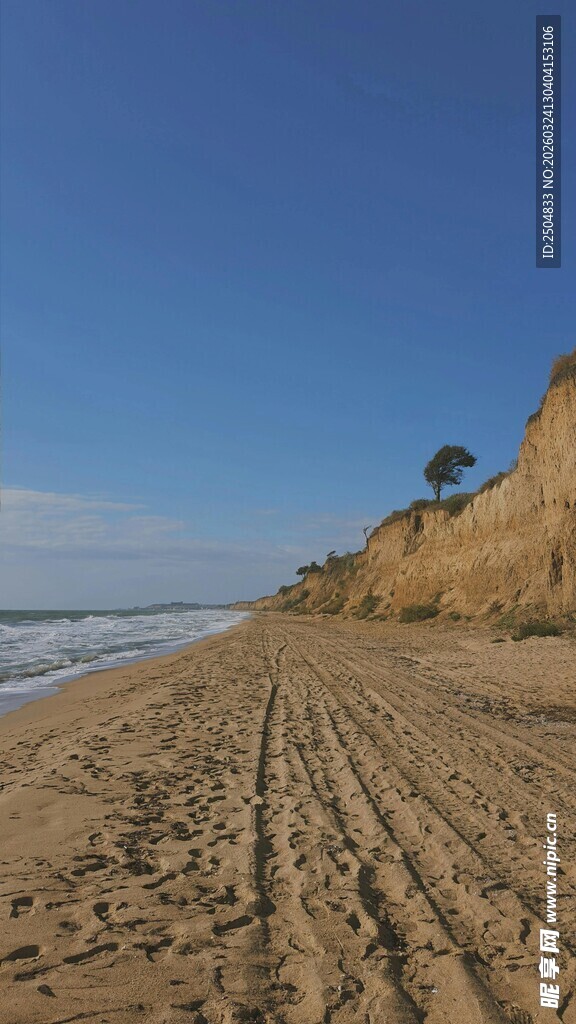 沙滩车辙与海边崖岸风景