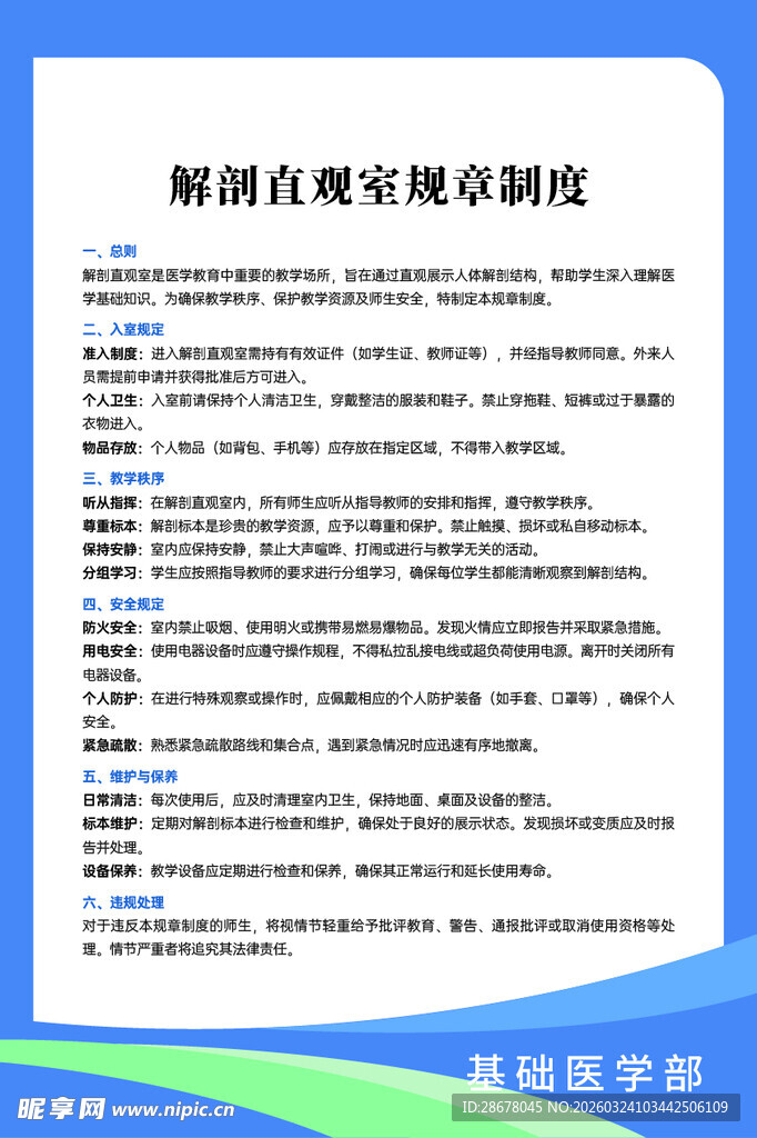 解剖实验室制度展板